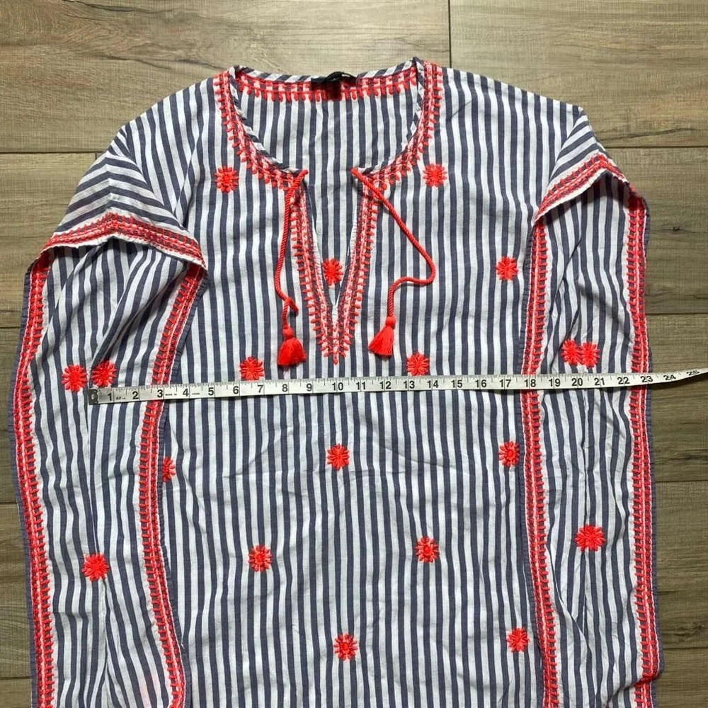 J. Crew Womens Striped Embroidered‎ Beach Tunic Size Small White Blue Coral